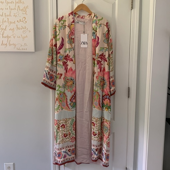 ZARA FLORAL LONG DUSTER XS BLOGGER FAV nwt bohemian festive cottage core floral‎ - Picture 6 of 11